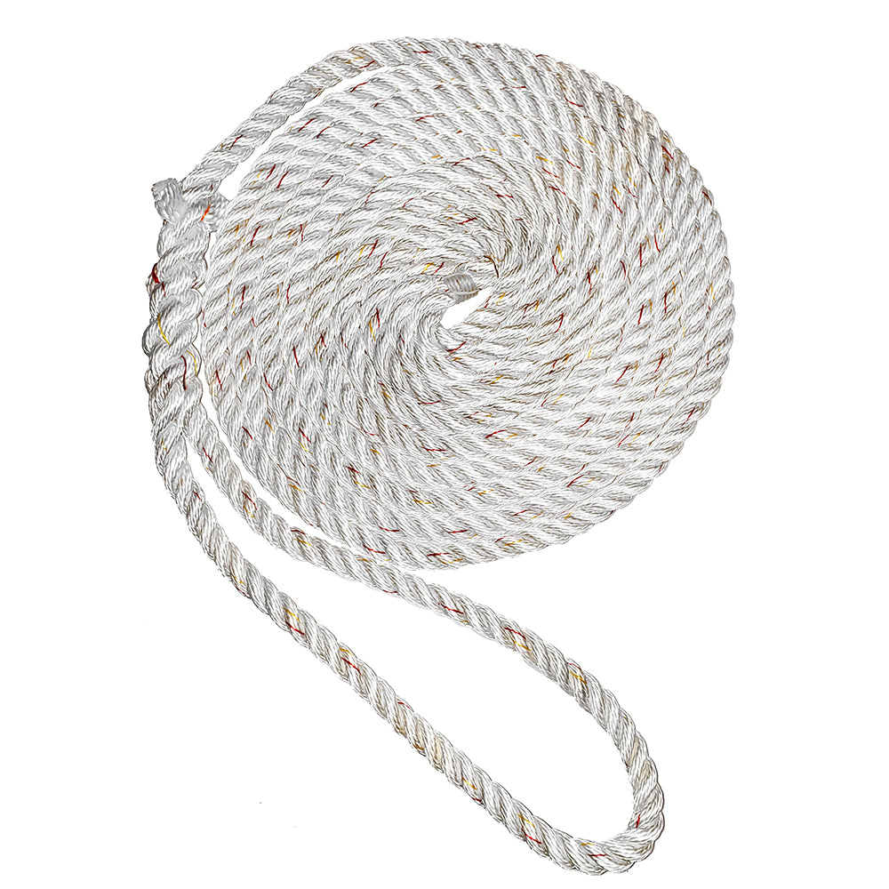 New England Ropes 3/8" Premium 3-Strand Dock Line - White w/Tracer - 15' (Pack of 4)