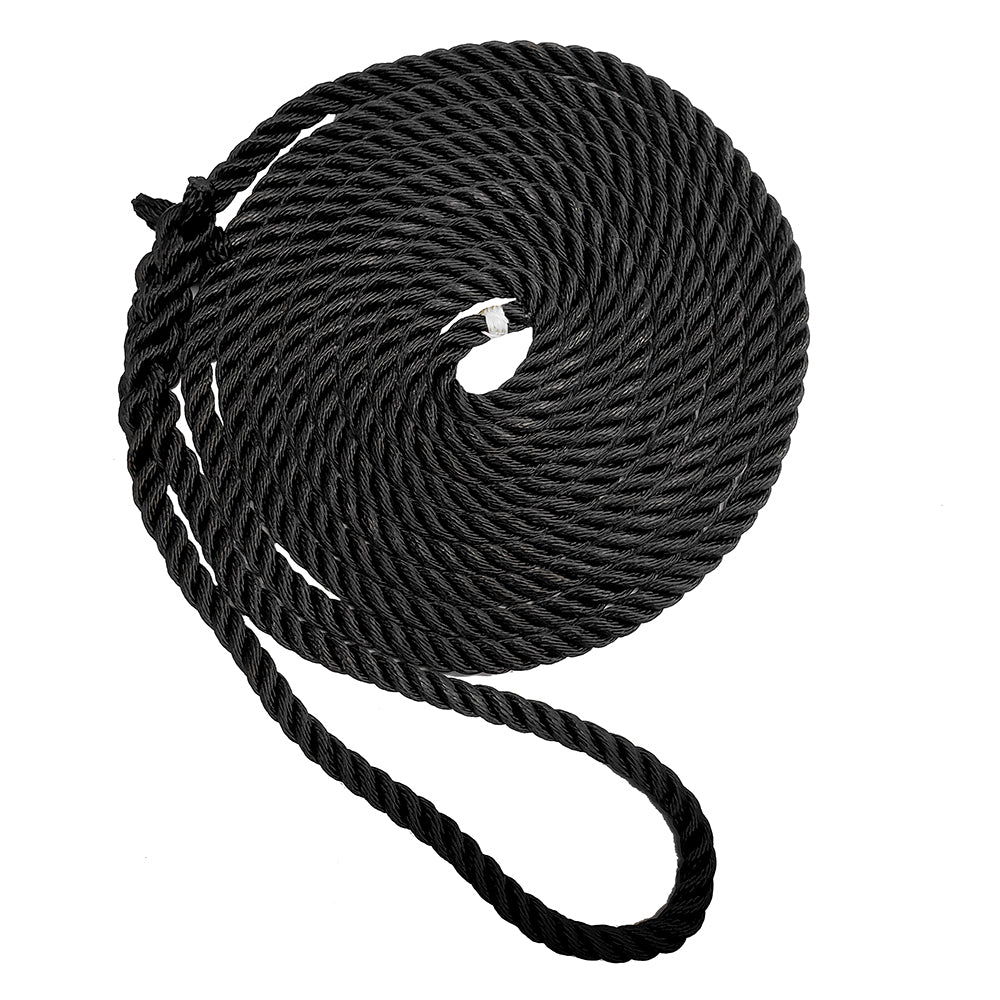 New England Ropes 1/2" Premium 3-Strand Dock Line - Black - 15' (Pack of 2)