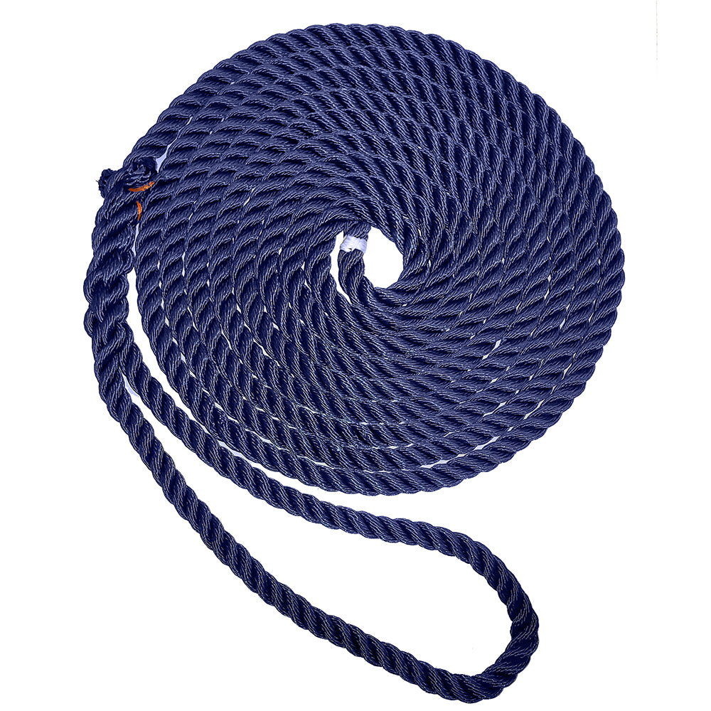 New England Ropes 1/2" Premium 3-Strand Dock Line - Navy Blue - 15' (Pack of 2)